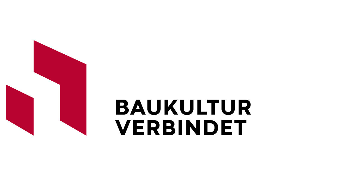 Logo Baukultur Verbindet - rote Grafik und schwarzer Schriftzug